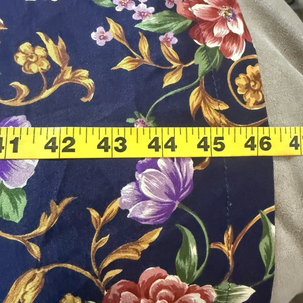 VTG Dentelle L Satin Navy Blue Floral Robe Sleepwear Lounge Kimono Cottagecore‎